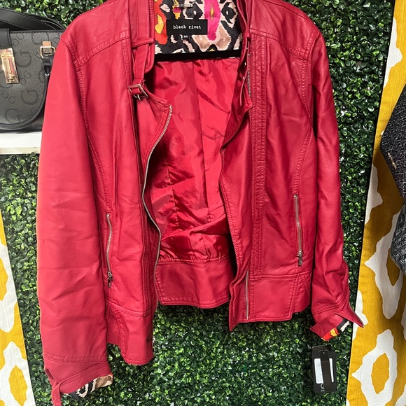 Black Rivet Women's Vibrant Red Leather Jacket - Picture 1 of 5